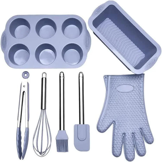 Grey 7 Piece Silicone Bakeware Set with Whisk
