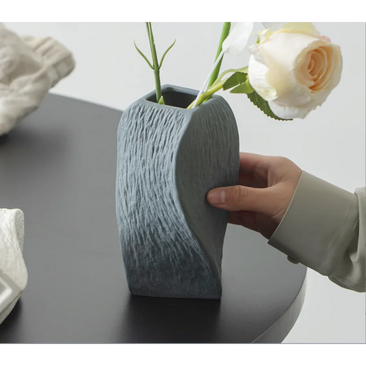 Grey Abstract Twisted Ceramic Vase - Artistic Minimalist