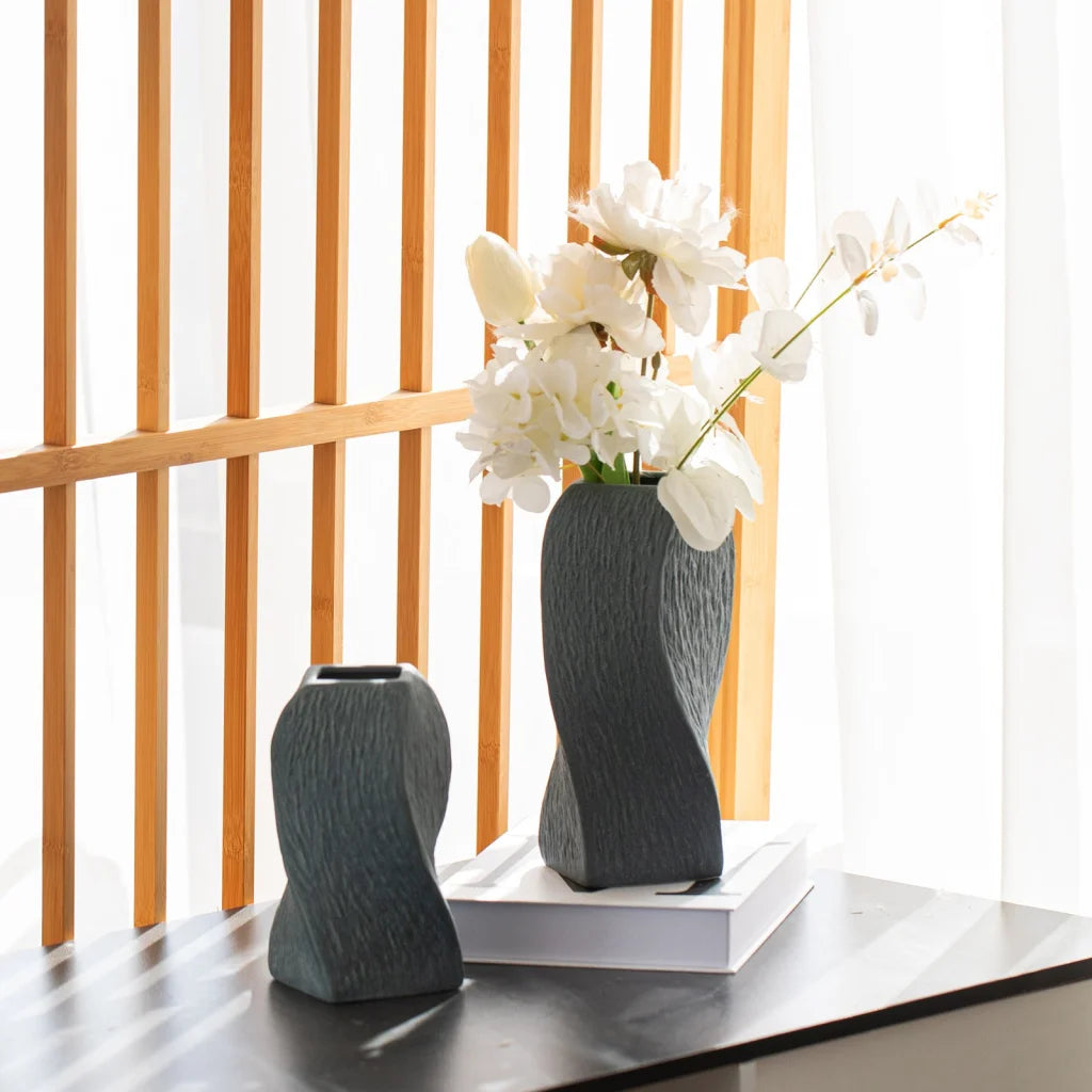Grey Abstract Twisted Ceramic Vase - Artistic Minimalist