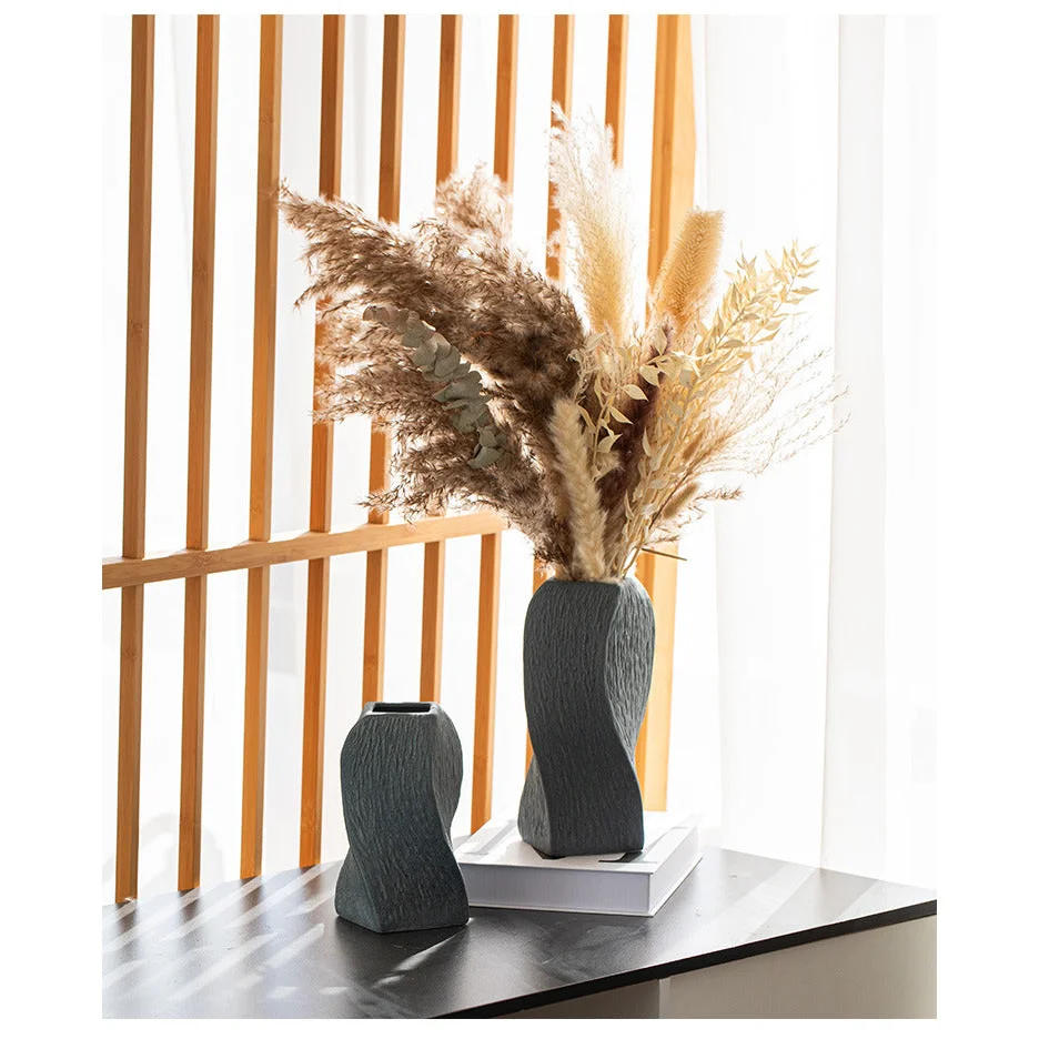 Grey Abstract Twisted Ceramic Vase - Artistic Minimalist