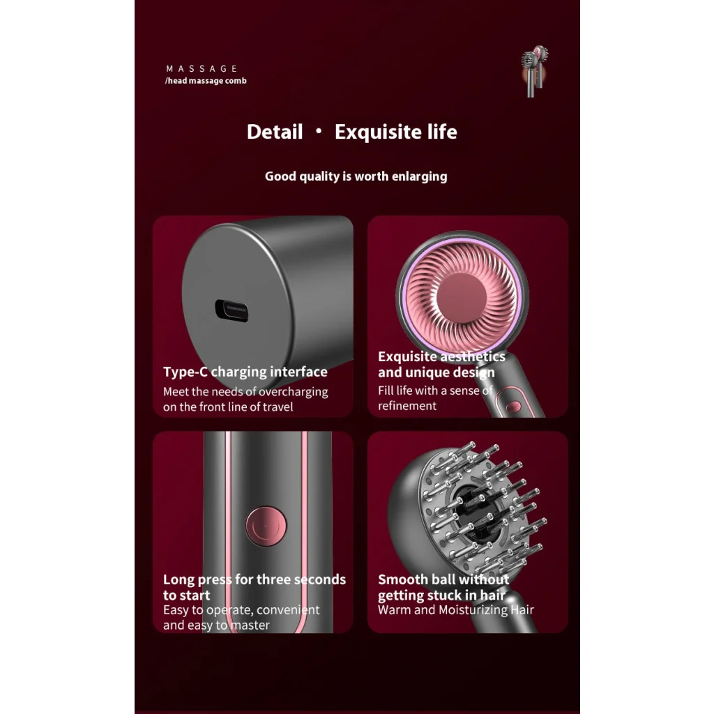 Grey Advanced Scalp Therapy Comb: Red/Blue Light EMS &