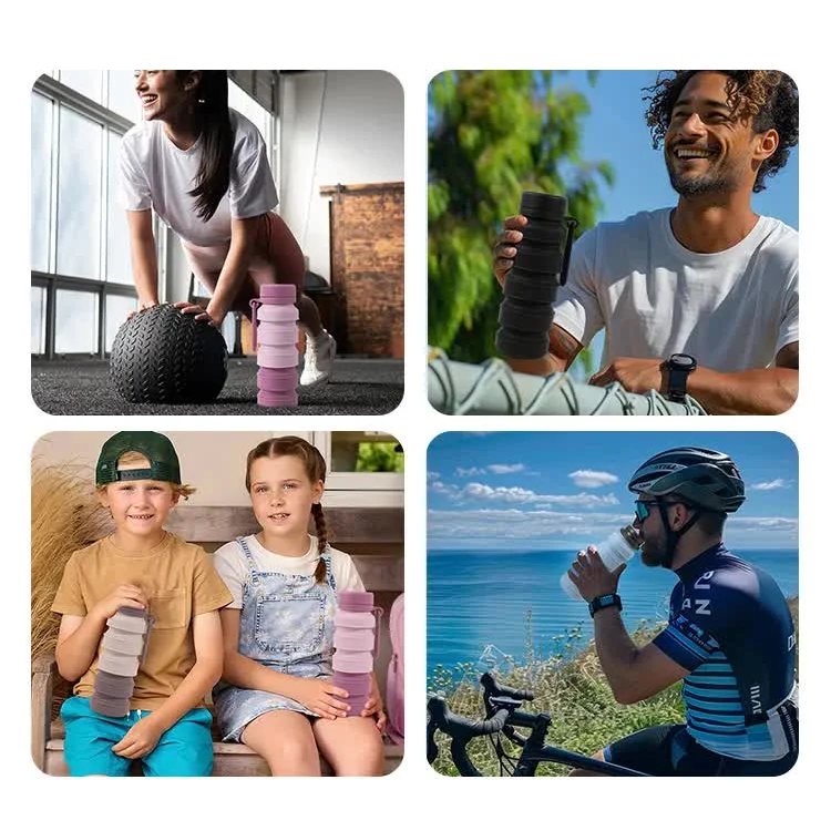 Grey and Black Collapsible Silicone Water Bottle - 510ml
