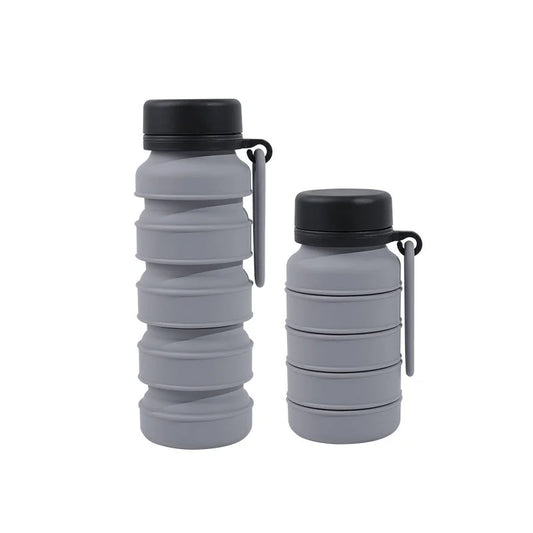 Grey Black Collapsible Silicone Water Bottle 510ml Portable