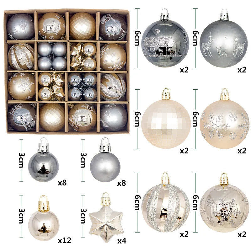 Grey and champagne gold 44-Piece Assorted Christmas Baubles