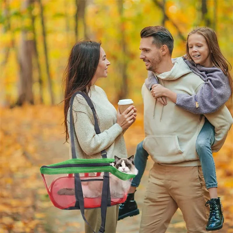 Grey And Red Lightweight Breathable Mesh Pet Carrier
