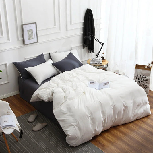 Grey And White Stitching Ultra-Soft Solid Color 4-Piece