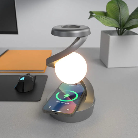 Grey-Black Modern Levitating LED Desk Lamp with Wireless