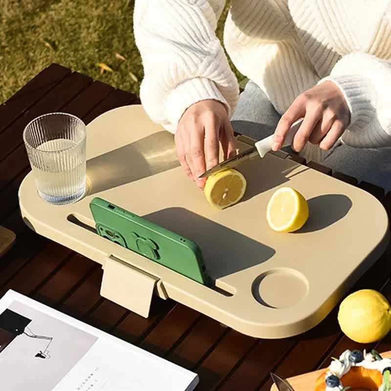 Grey Foldable Outdoor Picnic Basket with Lid and Tabletop