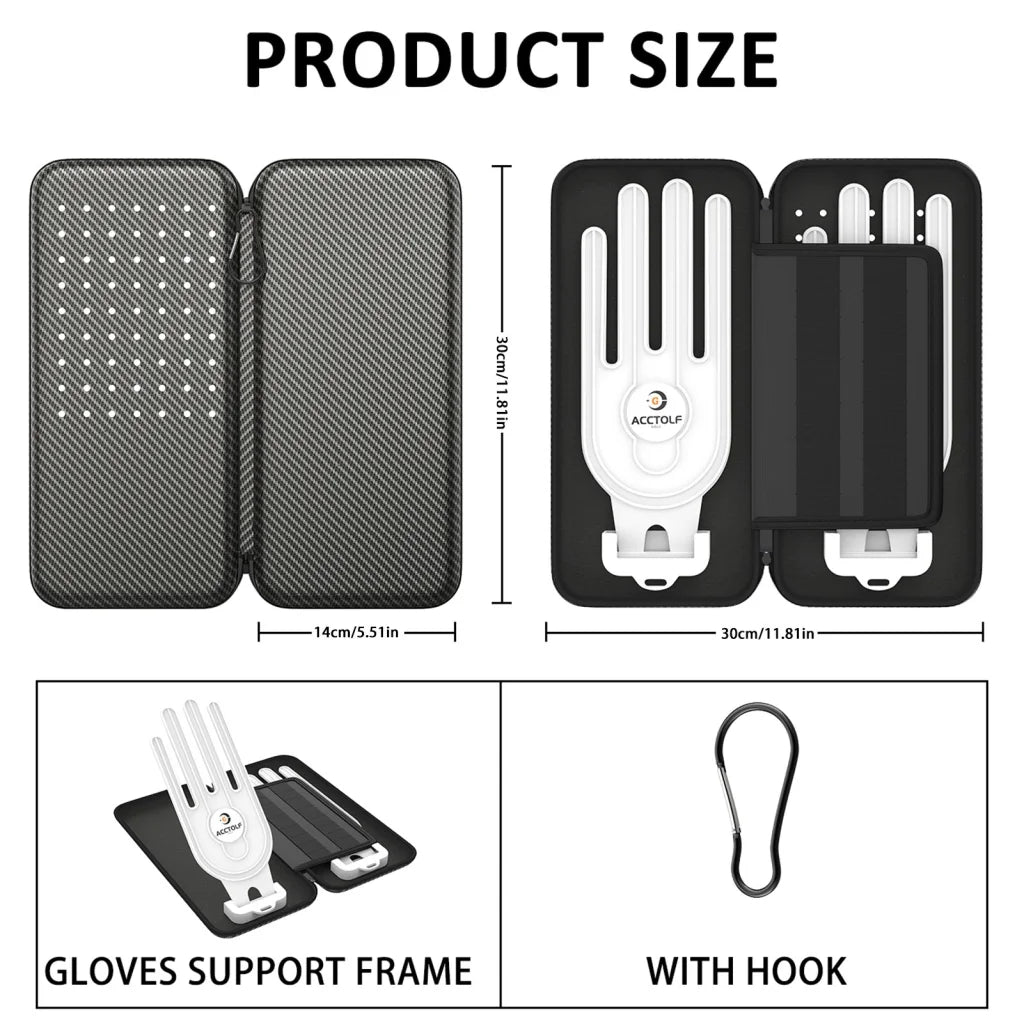 Grey Golf Glove Bag with Dual Glove Support Frame & Hook