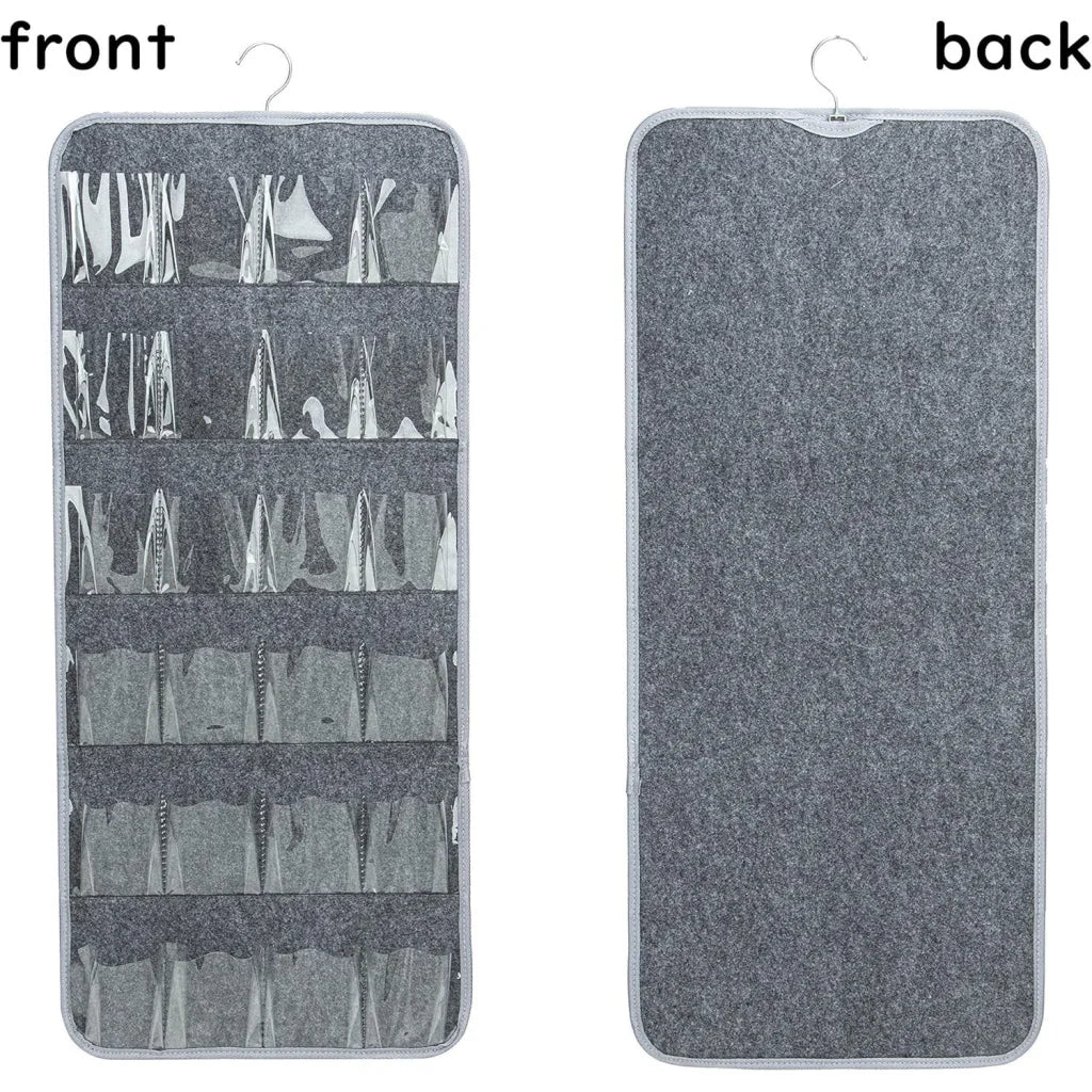 Grey Hanging Felt Shoe Organizer with 24 Clear Pockets
