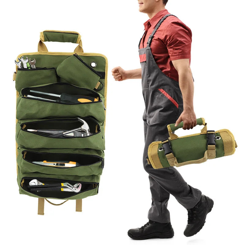 Grey Heavy Duty Roll-Up Tool Bag Organizer - Waterproof