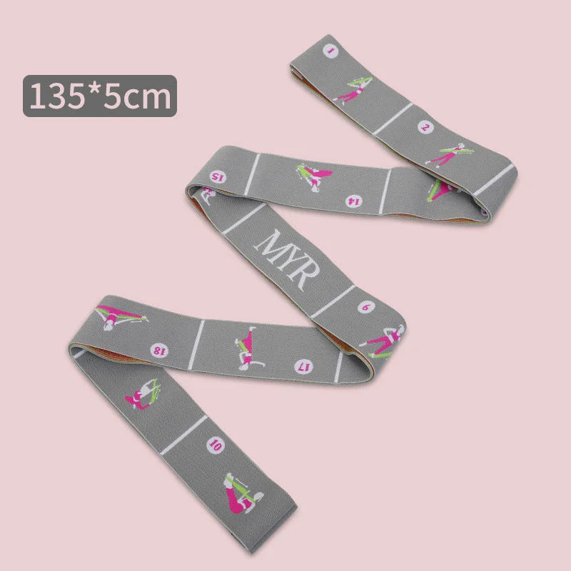 Grey Instructional Yoga Stretch Strap with Embroidered Pose