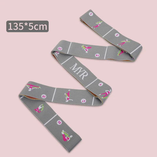 Grey Instructional Yoga Stretch Strap with Embroidered Pose