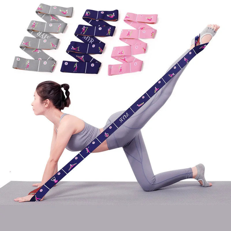 Grey Instructional Yoga Stretch Strap with Embroidered Pose