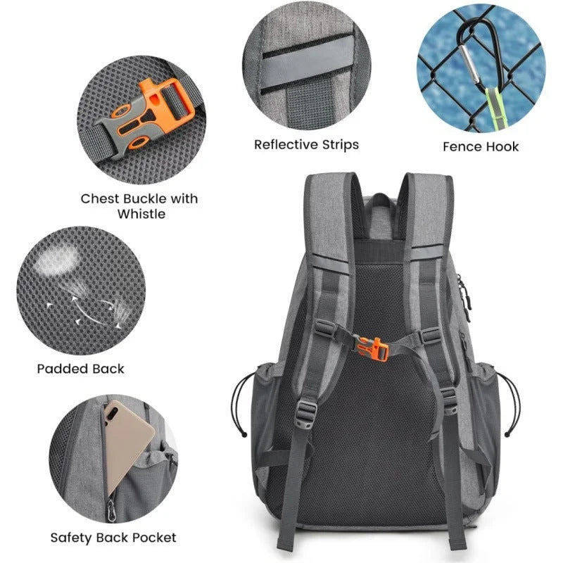 Grey Lightweight Water Resistant Tennis Backpack