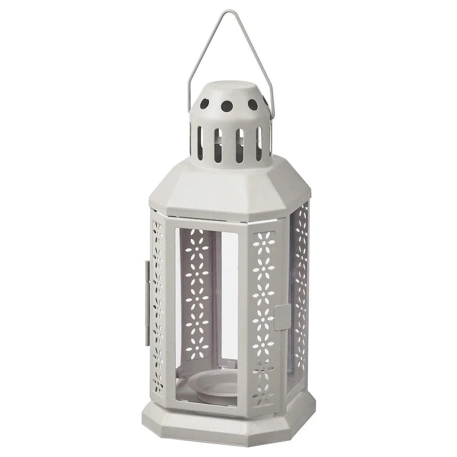 Grey Metal Miners Lantern 21cm Tealight Candle Holder