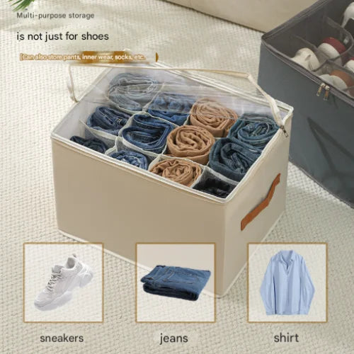 Grey Multi-Compartment Shoe Organizer Storage Box