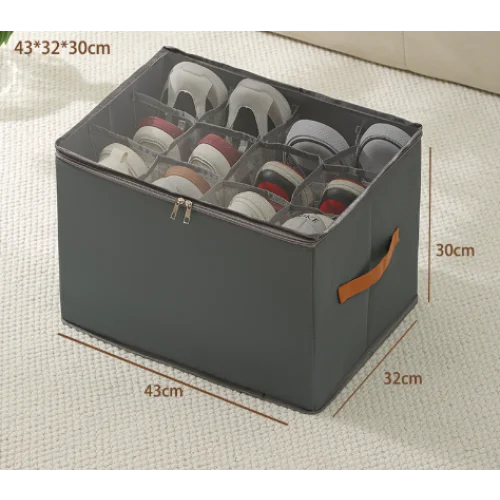 Grey Multi-Compartment Shoe Organizer Storage Box
