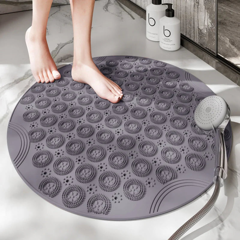 Grey Non-Slip Round Shower Foot Scrubber Mat - Soft