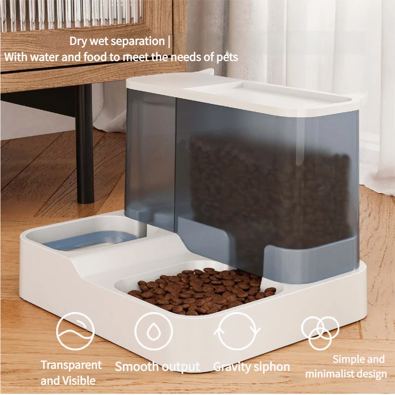 Grey Pet Feeder 3L Automatic Cat Feeder and Water Dispenser
