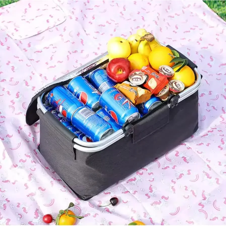Grey Portable Aluminum Foil Insulated Picnic Basket