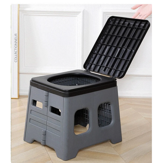 Grey Portable Folding Outdoor Toilet with Lid - Heavy Duty