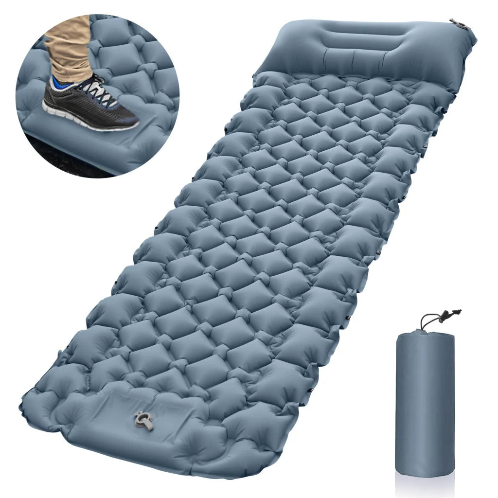 Grey Portable Outdoor Inflatable Mat - Foot-Operated