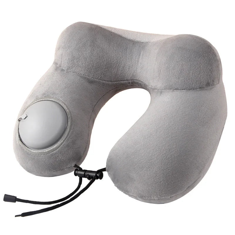 Grey Press-to-Inflate Travel Neck Pillow - Ergonomic