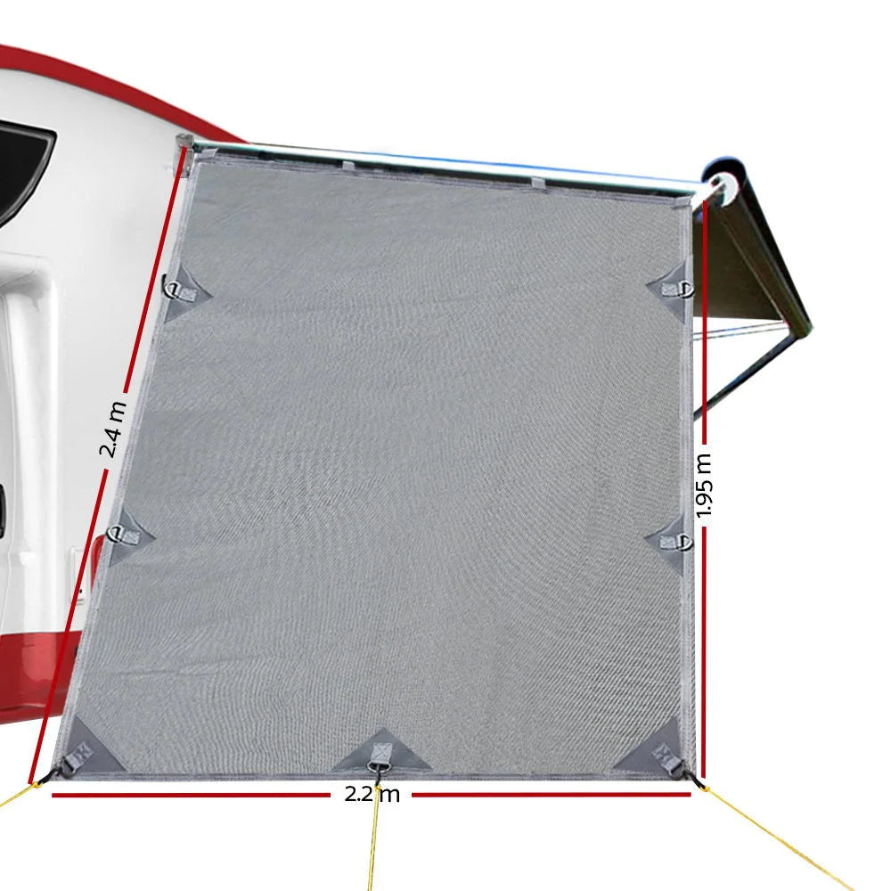 Grey Privacy Screen Roll Out Awning Sun Shade - 1.95 x 2.2M