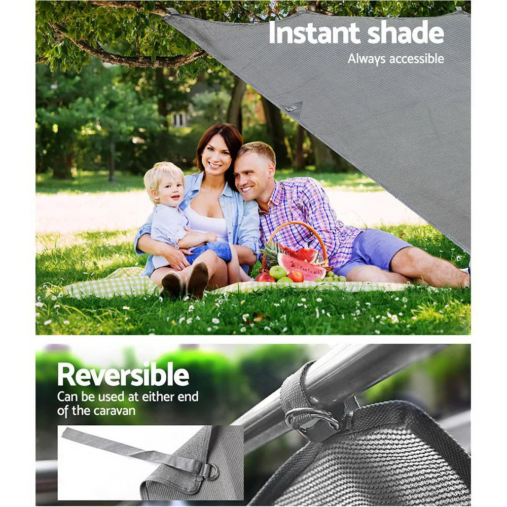Grey Privacy Screen Roll Out Awning Sun Shade - 1.95 x 2.2M