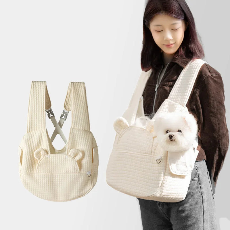 Grey Soft Quilted Pet Carrier Backpack - Front Pack
