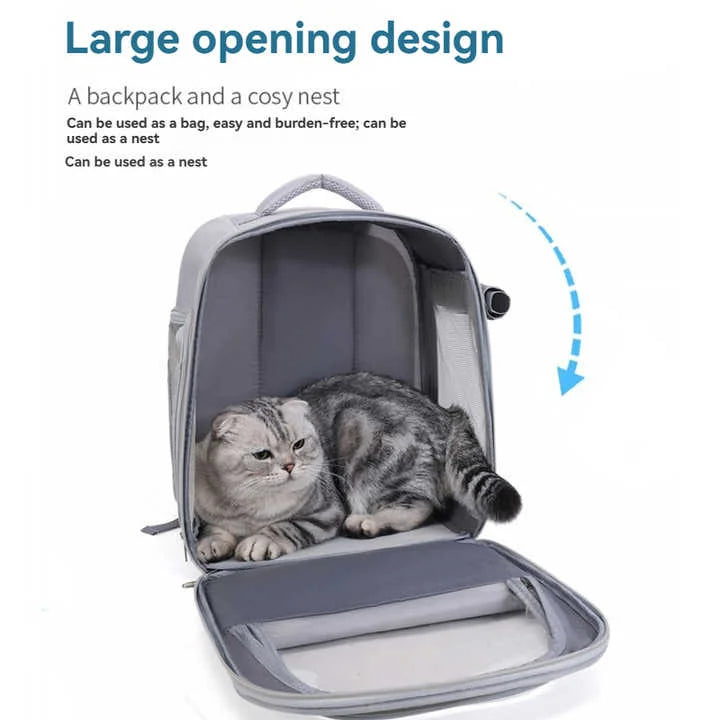 Grey Spacious Pet Carrier Backpack with Clear Window