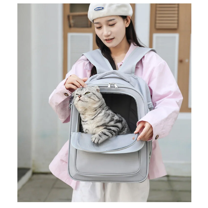 Grey Spacious Pet Carrier Backpack with Clear Window