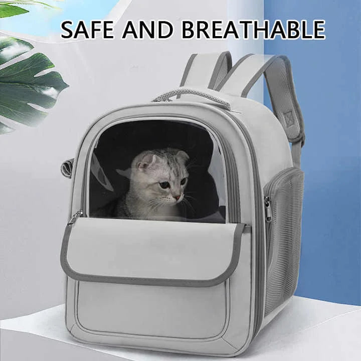 Grey Spacious Pet Carrier Backpack with Clear Window