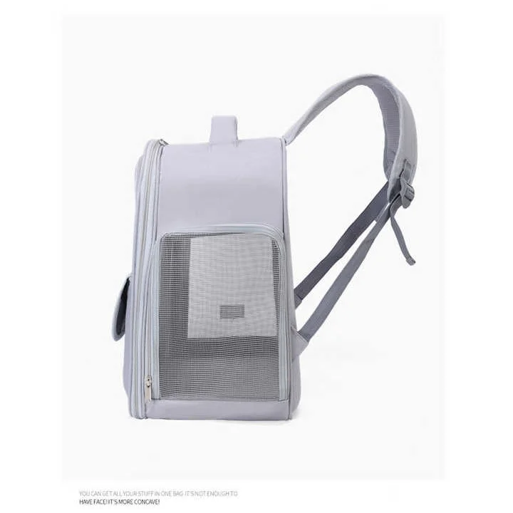 Grey Spacious Pet Carrier Backpack with Clear Window