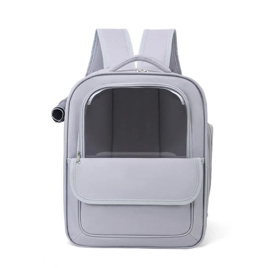 Grey Spacious Pet Carrier Backpack with Clear Window