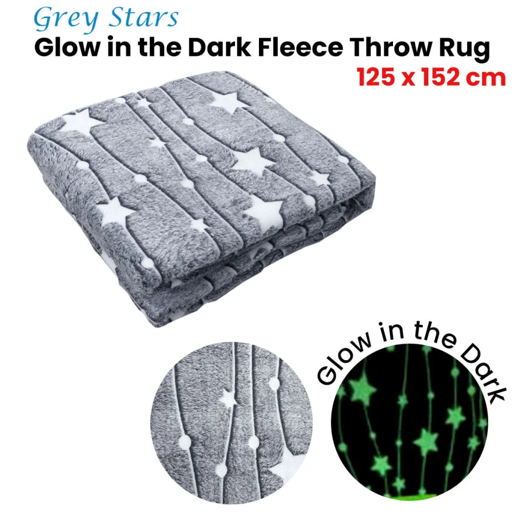 Grey Stars Throw Rug Glow in the Dark 125x152 cm - Home &