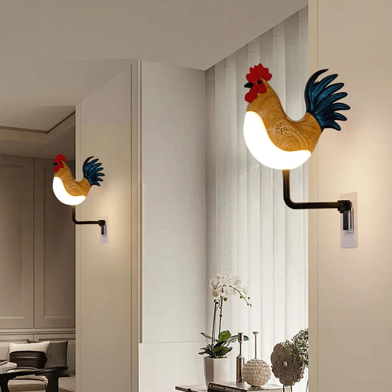 Grey USB Rechargeable Rooster Wall Lamp with Sound