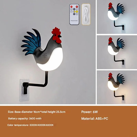 Grey USB Rechargeable Rooster Wall Lamp with Sound