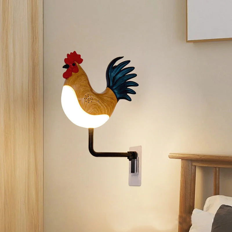 Grey USB Rechargeable Rooster Wall Lamp with Sound