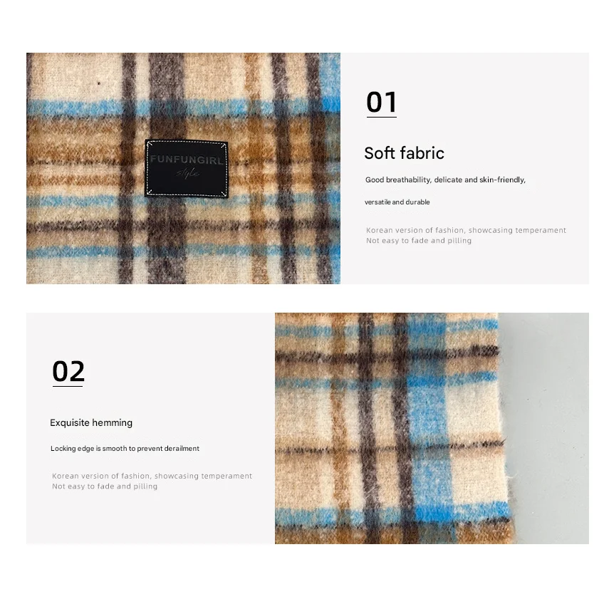 Grey-white Plaid Color-Block Women's Scarf