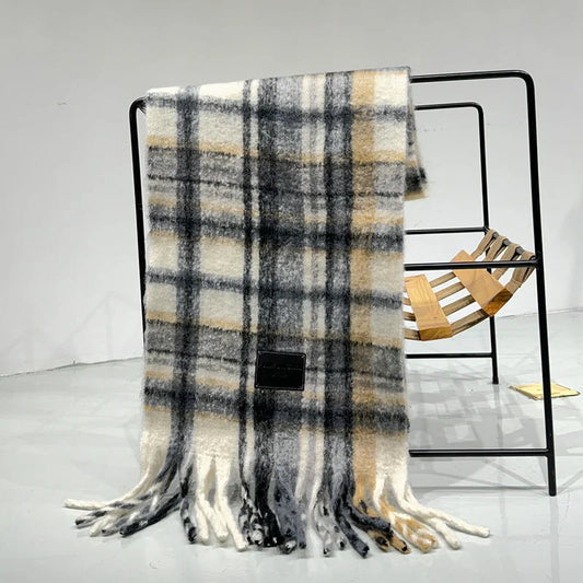 Grey white Plaid Color Block Women s Scarf