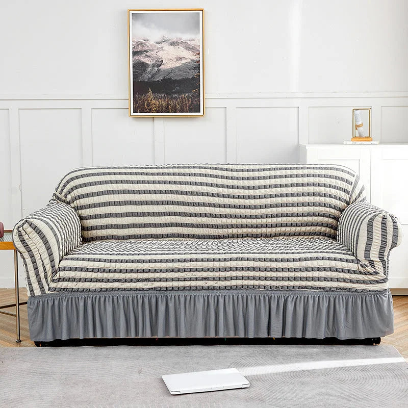 Grey-white Single Sofa Bubble Gauze Sofa Cover with Skirt