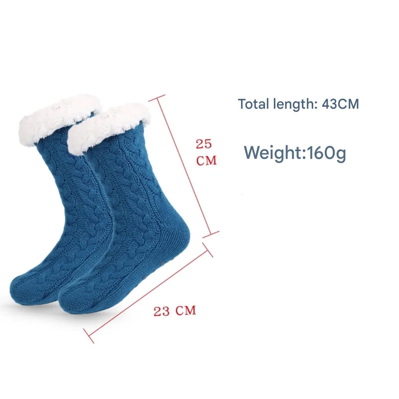 Grey Women’s Fuzzy Slipper Socks - Warm Fleece Lined