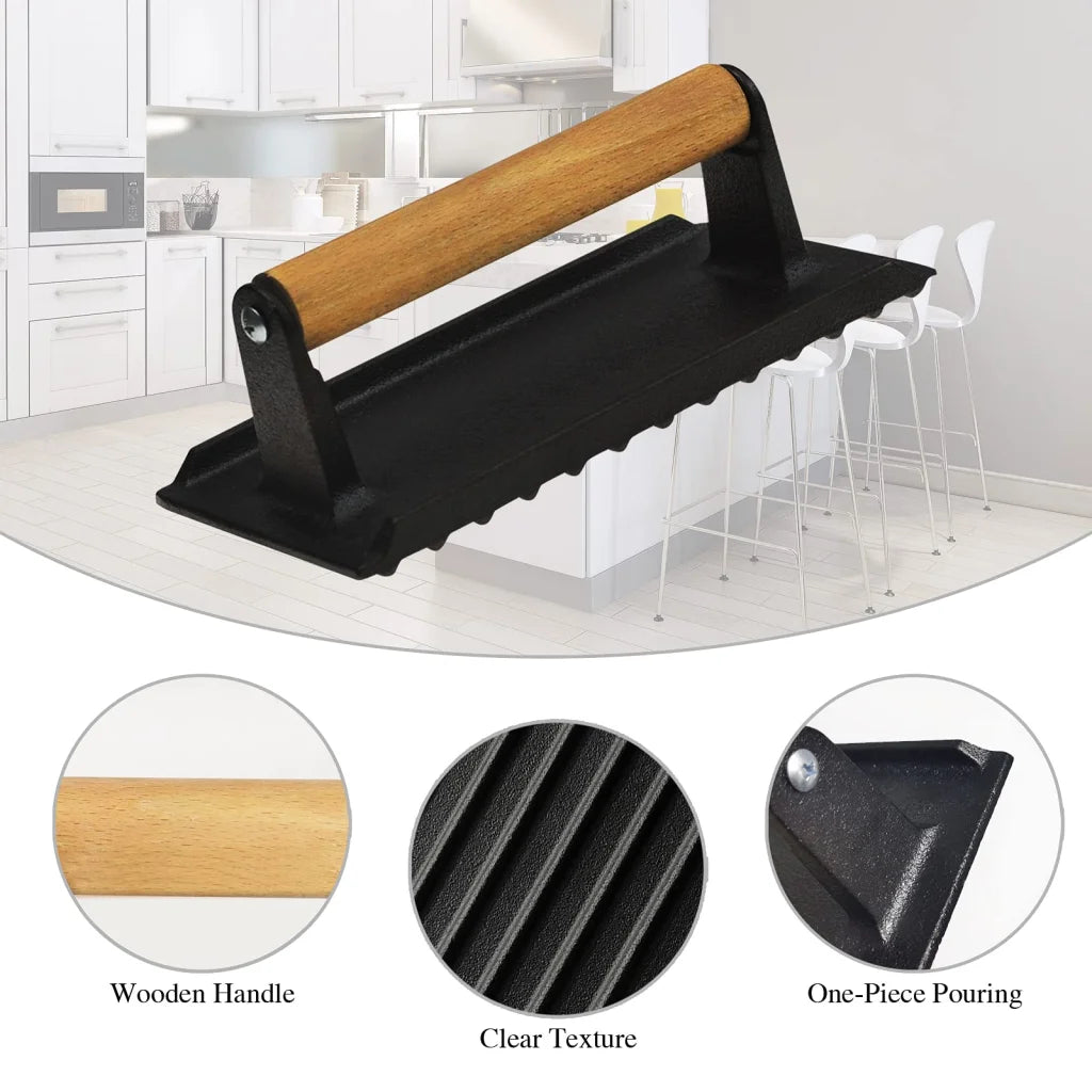 Grill Press Heavy Duty Rectangular Cast Iron for Burger