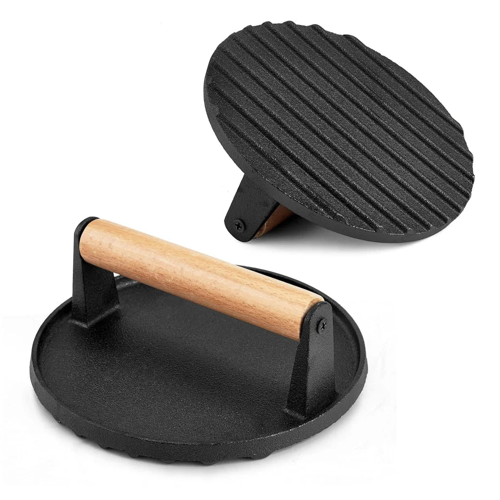 Grill Press Heavy Duty Round Cast Iron for Burger Steak