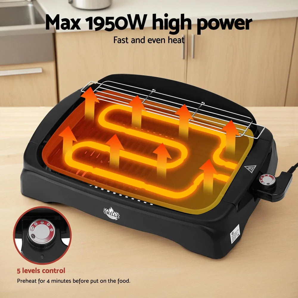 Grillz 1950W Electric BBQ Grill Non-stick Plate for Indoor