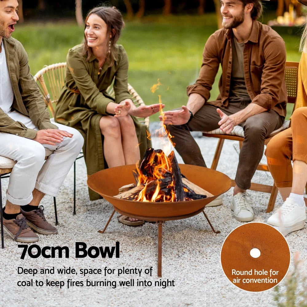 Grillz 70cm Fire Pit Rustic Iron Bowl Outdoor - Home &