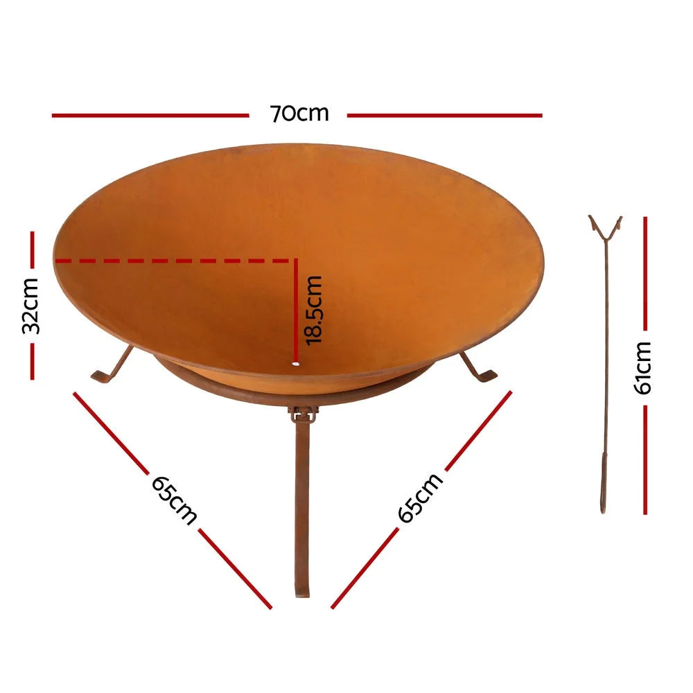 Grillz 70cm Fire Pit Rustic Iron Bowl Outdoor - Home &
