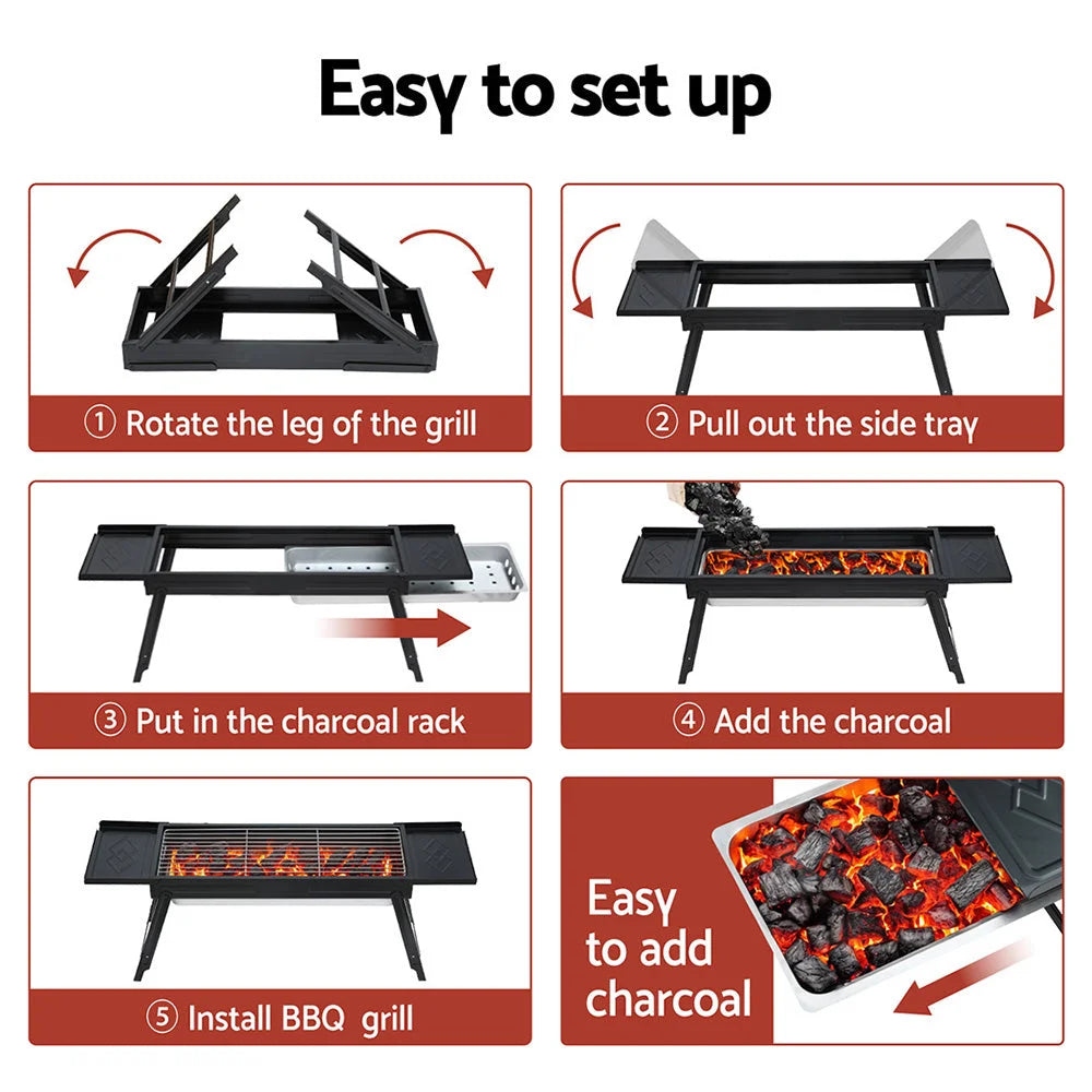Charcoal grillz bbq grill with handles, panels and accessory pieces